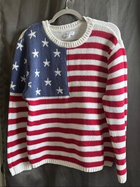 Grayson Threads Red White Blue American Flag Preppy Holiday Knit Sweater SZ M